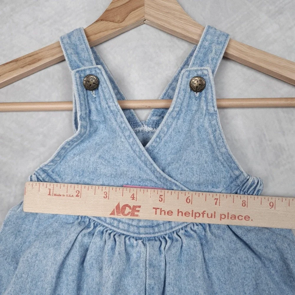 Vntg OshKosh B'gosh Denim Overalls Baby Girls12M Light Blue Pleated Vestbak USA